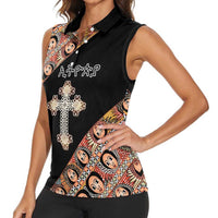 Personalized Ethiopian Orthodox Church Angel Women Sleeveless Polo Shirt Black Color