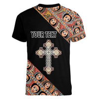 Personalized Ethiopian Orthodox Church Angel Women V-Neck T-Shirt Black Color