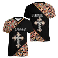 Personalized Ethiopian Orthodox Church Angel Women V-Neck T-Shirt Black Color
