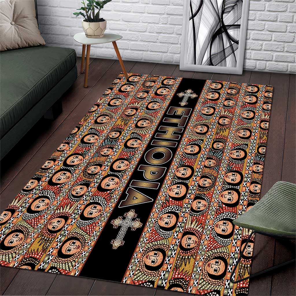 Ethiopian Tewahedo Angel Orthodox Area Rug Black Color