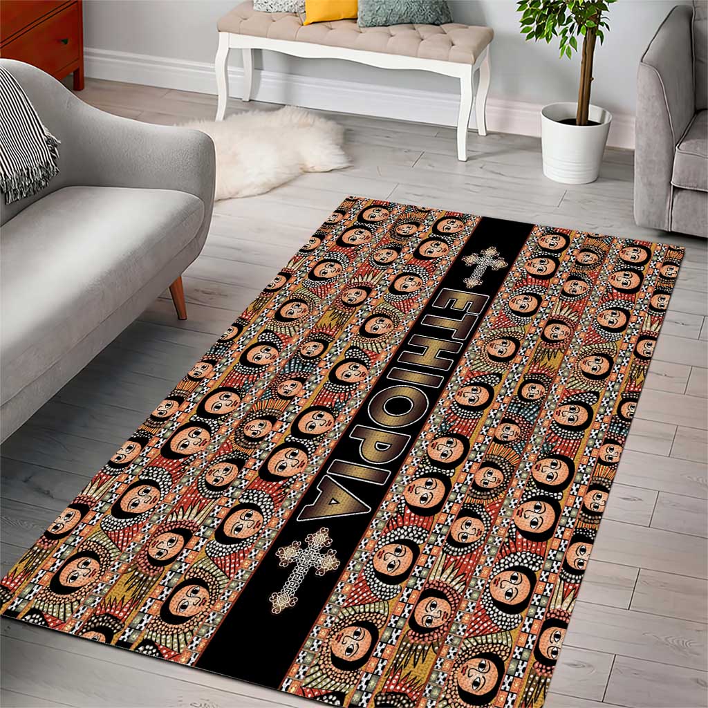 Ethiopian Tewahedo Angel Orthodox Area Rug Black Color