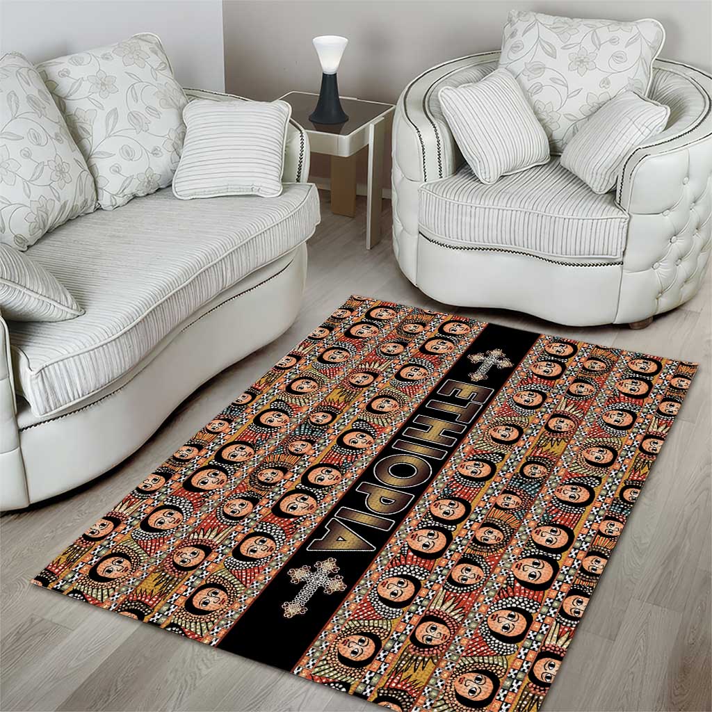 Ethiopian Tewahedo Angel Orthodox Area Rug Black Color