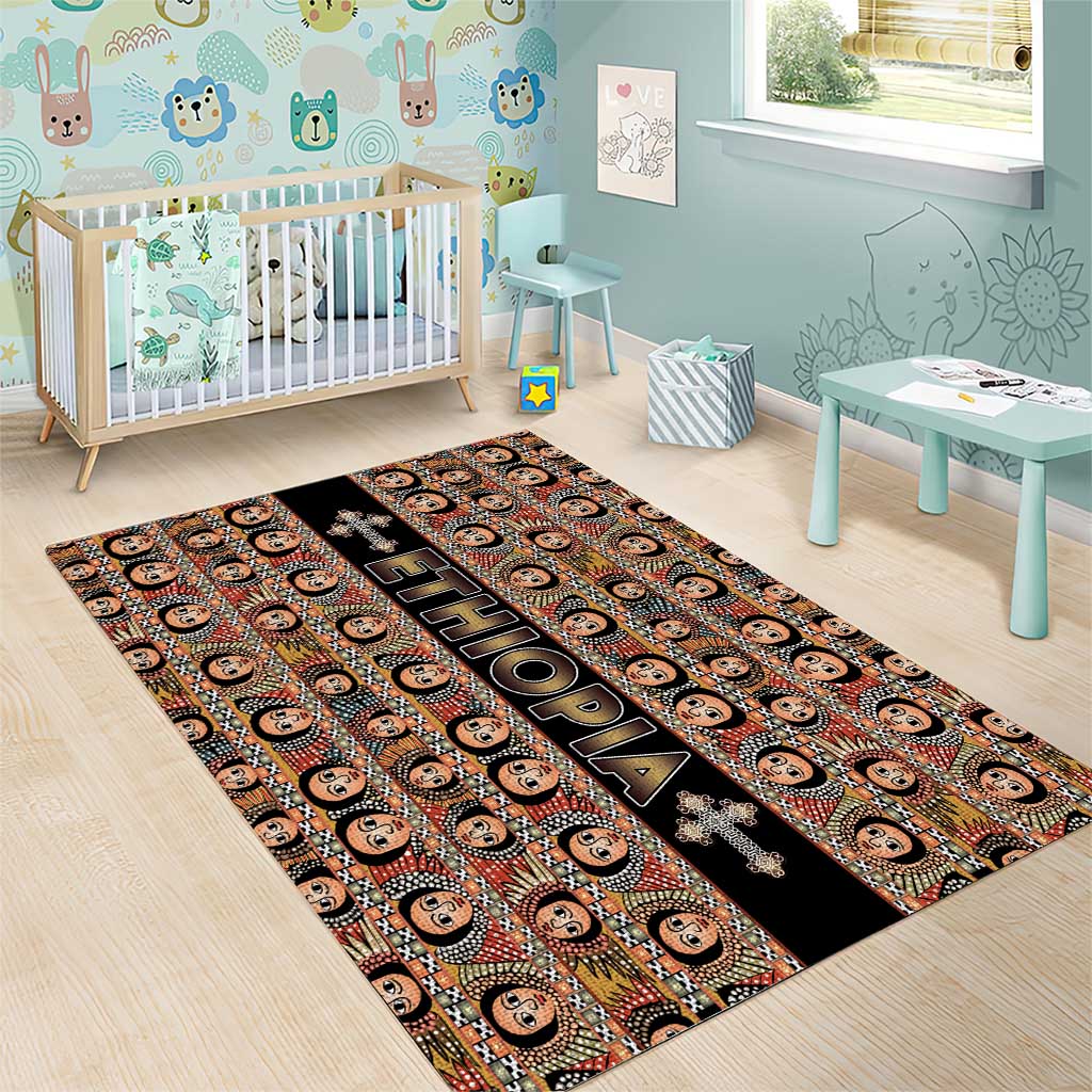 Ethiopian Tewahedo Angel Orthodox Area Rug Black Color