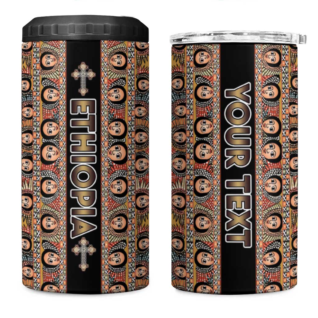 Personalized Ethiopian Tewahedo Angel Orthodox 4 in 1 Can Cooler Tumbler Black Color