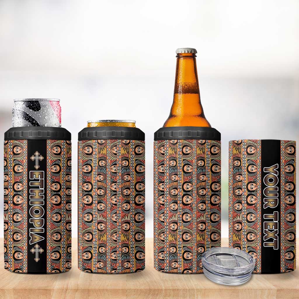 Personalized Ethiopian Tewahedo Angel Orthodox 4 in 1 Can Cooler Tumbler Black Color