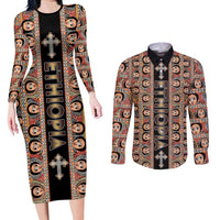 Personalized Ethiopian Tewahedo Angel Orthodox Couples Matching Long Sleeve Bodycon Dress and Long Sleeve Button Shirt Black Color