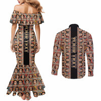 Personalized Ethiopian Tewahedo Angel Orthodox Couples Matching Mermaid Dress and Long Sleeve Button Shirt Black Color