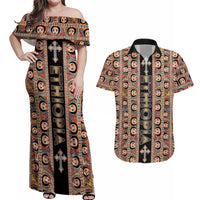 Personalized Ethiopian Tewahedo Angel Orthodox Couples Matching Off Shoulder Maxi Dress and Hawaiian Shirt Black Color