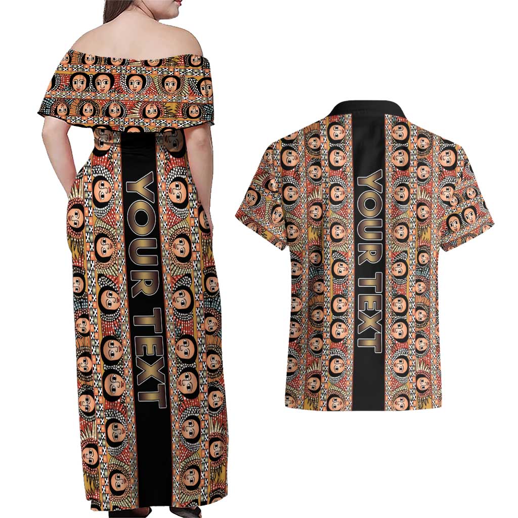 Personalized Ethiopian Tewahedo Angel Orthodox Couples Matching Off Shoulder Maxi Dress and Hawaiian Shirt Black Color