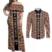 Personalized Ethiopian Tewahedo Angel Orthodox Couples Matching Off Shoulder Maxi Dress and Long Sleeve Button Shirt Black Color