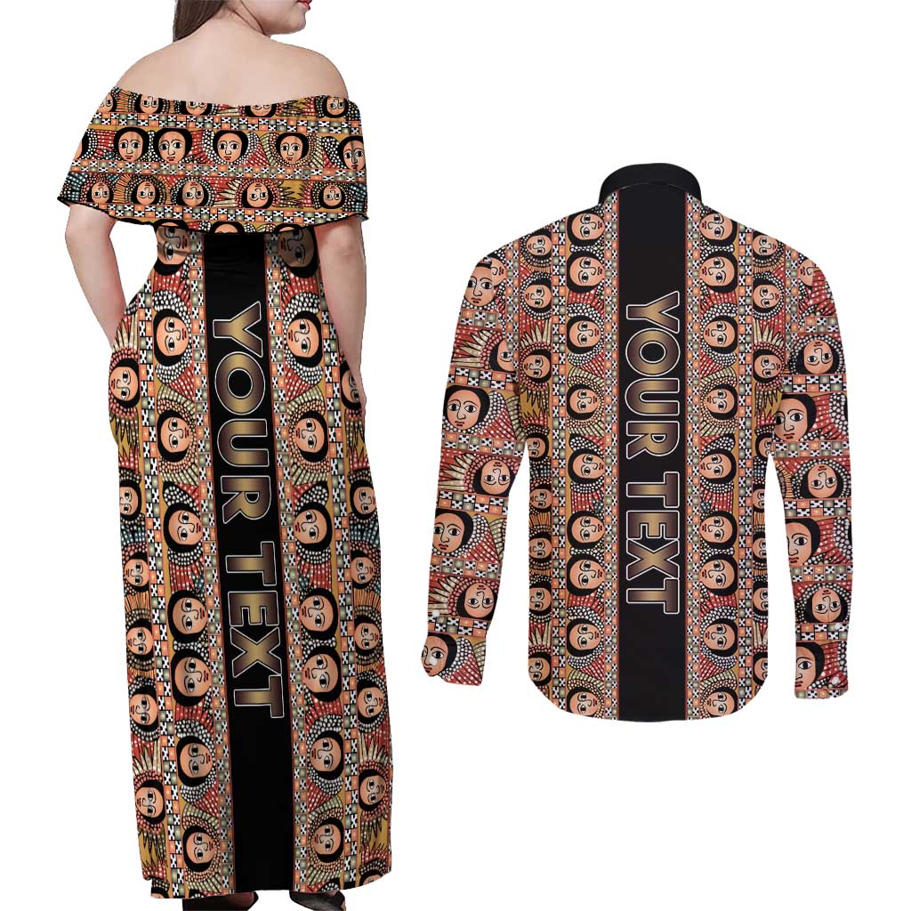 Personalized Ethiopian Tewahedo Angel Orthodox Couples Matching Off Shoulder Maxi Dress and Long Sleeve Button Shirt Black Color