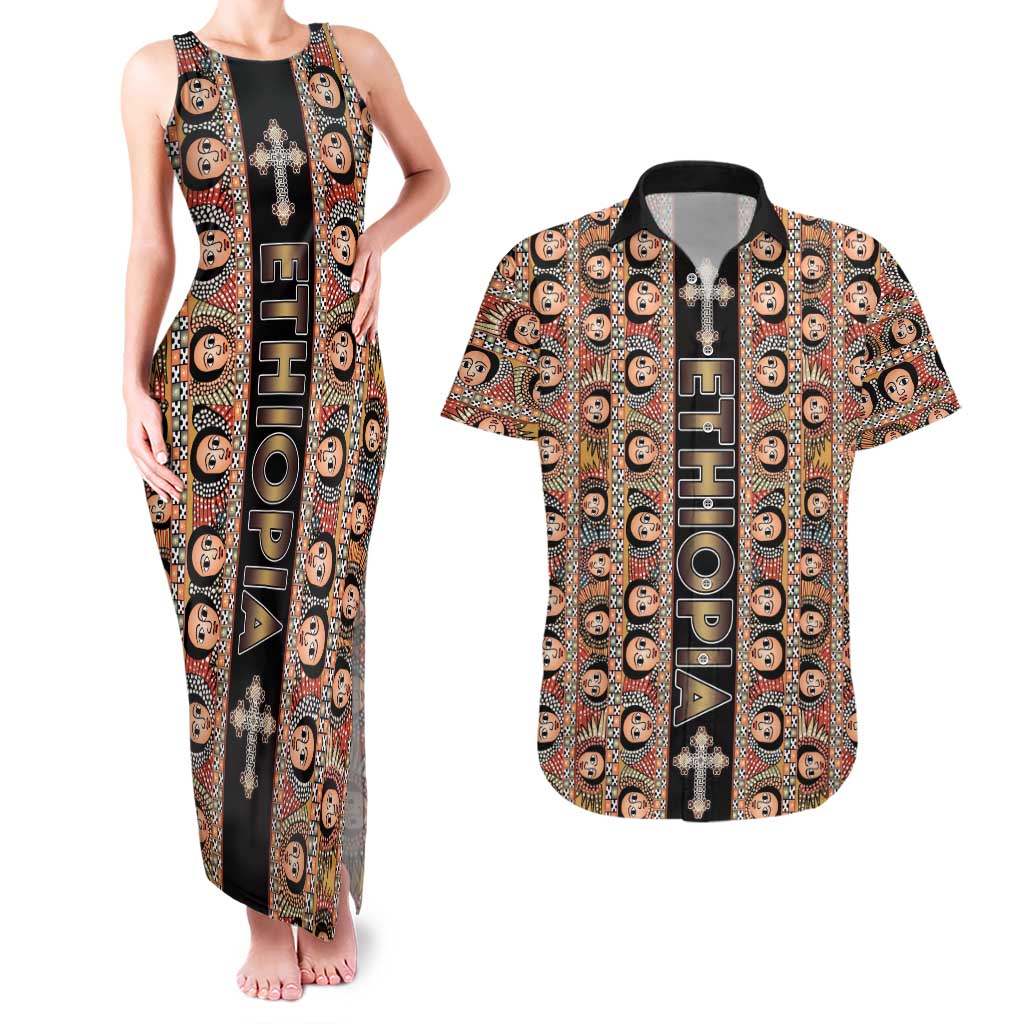 Personalized Ethiopian Tewahedo Angel Orthodox Couples Matching Tank Maxi Dress and Hawaiian Shirt Black Color