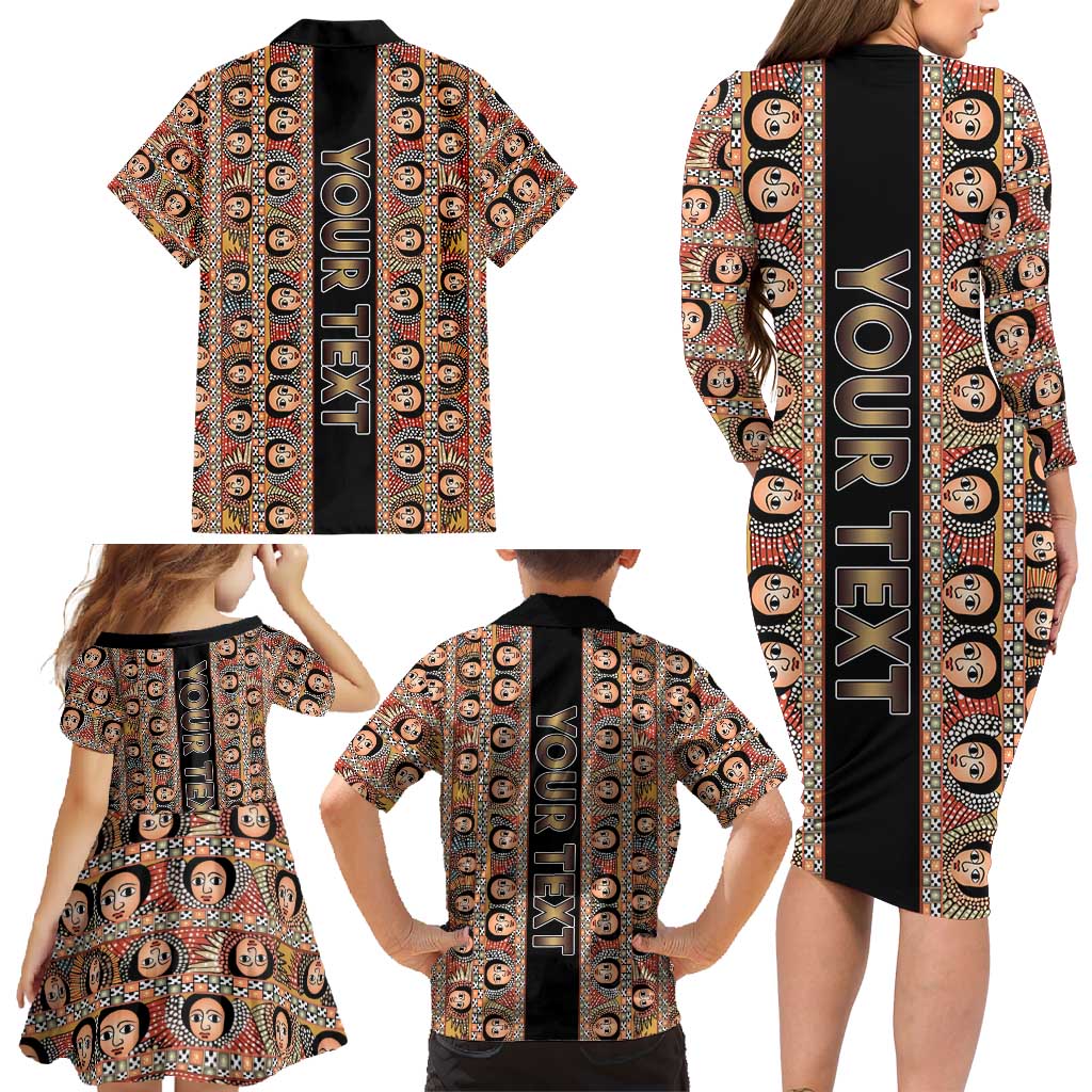 Personalized Ethiopian Tewahedo Angel Orthodox Family Matching Long Sleeve Bodycon Dress and Hawaiian Shirt Black Color