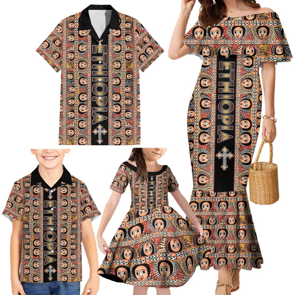 Personalized Ethiopian Tewahedo Angel Orthodox Family Matching Mermaid Dress and Hawaiian Shirt Black Color