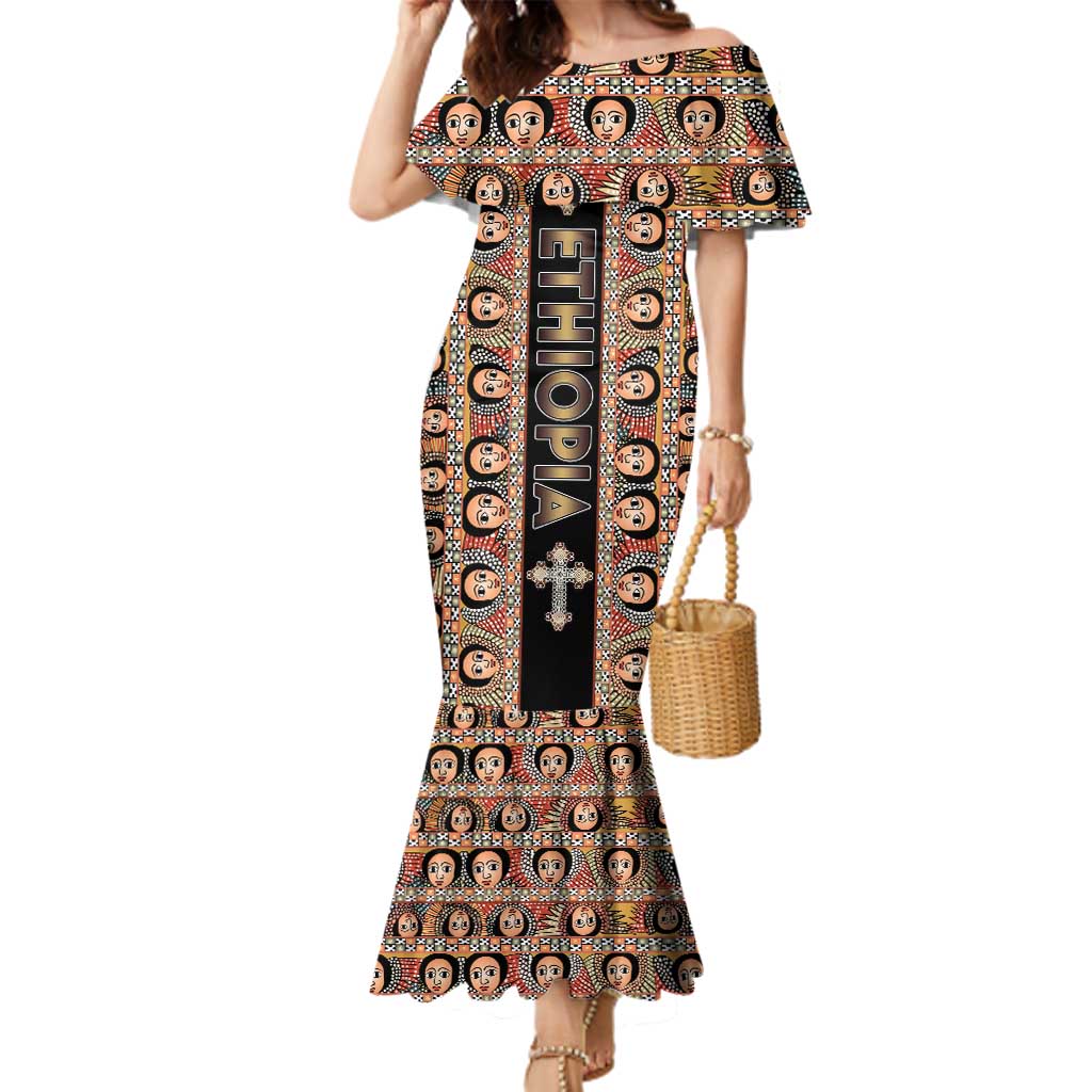 Personalized Ethiopian Tewahedo Angel Orthodox Family Matching Mermaid Dress and Hawaiian Shirt Black Color