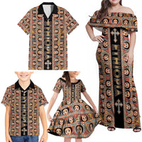 Personalized Ethiopian Tewahedo Angel Orthodox Family Matching Off Shoulder Maxi Dress and Hawaiian Shirt Black Color