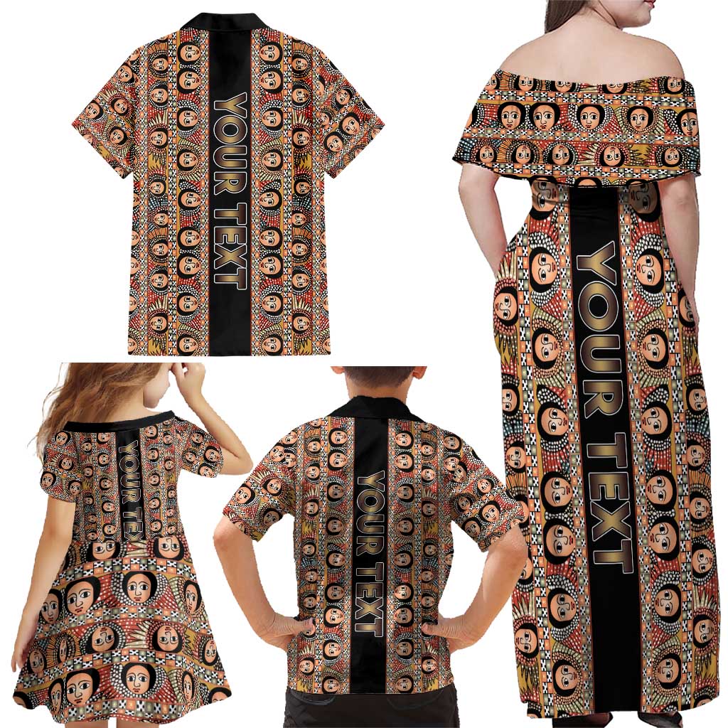 Personalized Ethiopian Tewahedo Angel Orthodox Family Matching Off Shoulder Maxi Dress and Hawaiian Shirt Black Color