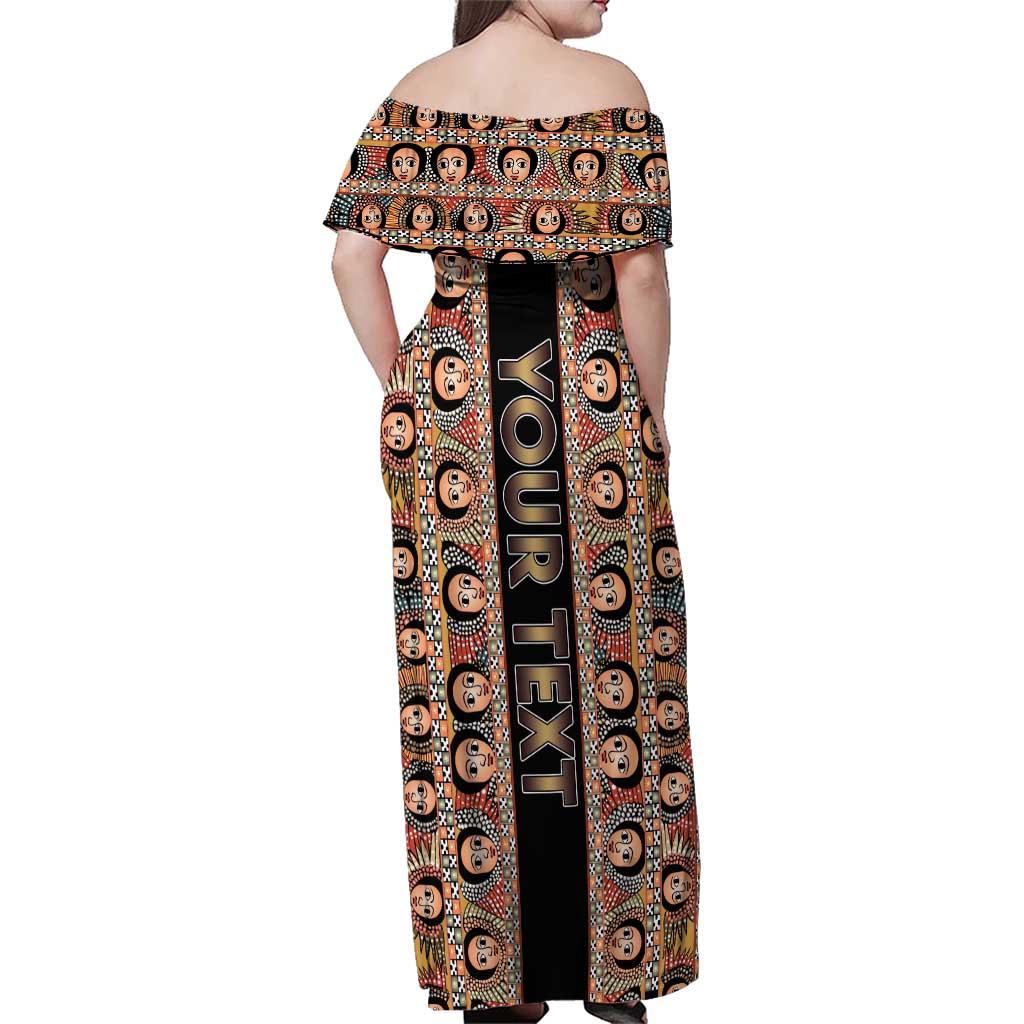 Personalized Ethiopian Tewahedo Angel Orthodox Family Matching Off Shoulder Maxi Dress and Hawaiian Shirt Black Color