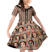 Personalized Ethiopian Tewahedo Angel Orthodox Family Matching Off Shoulder Short Dress and Hawaiian Shirt Black Color
