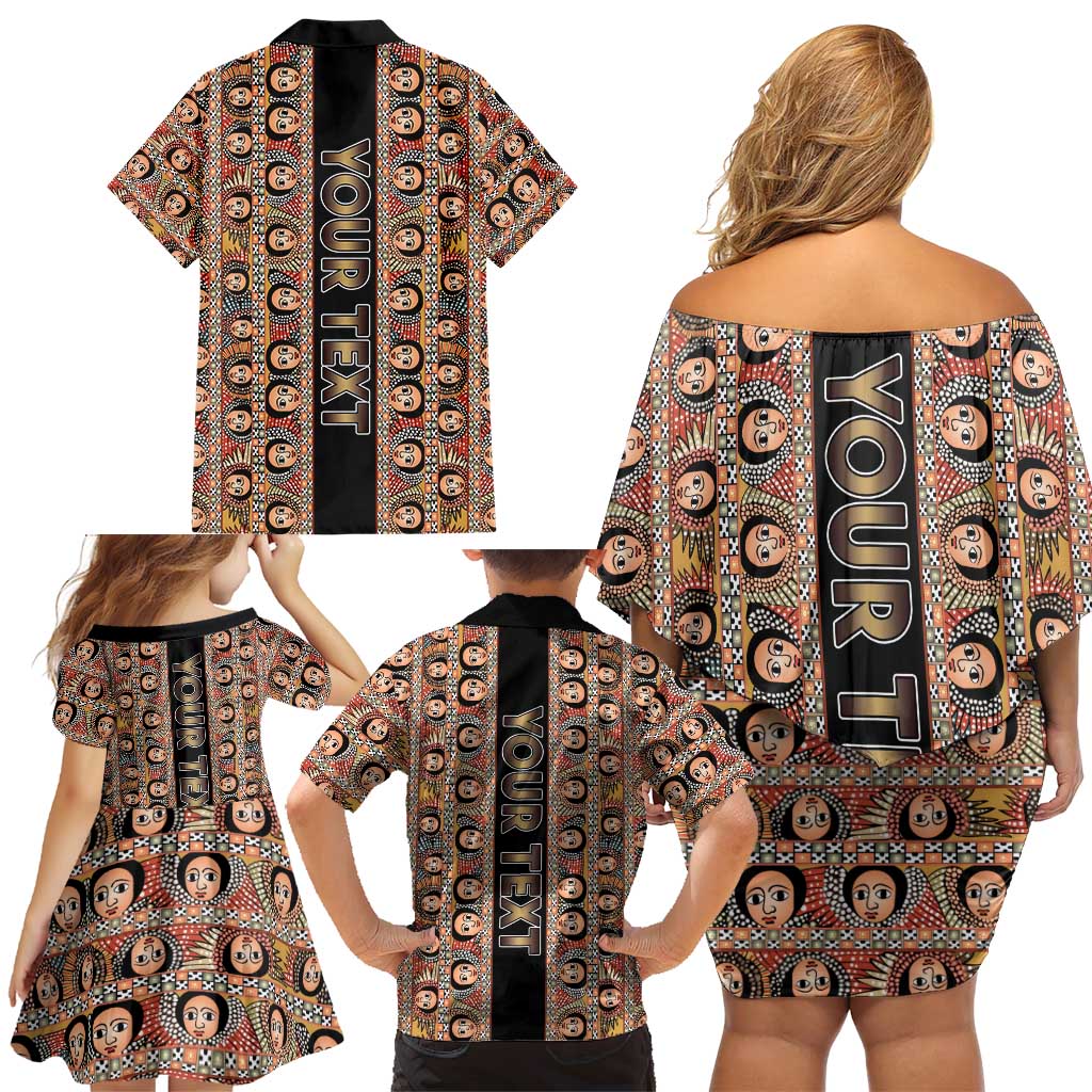 Personalized Ethiopian Tewahedo Angel Orthodox Family Matching Off Shoulder Short Dress and Hawaiian Shirt Black Color