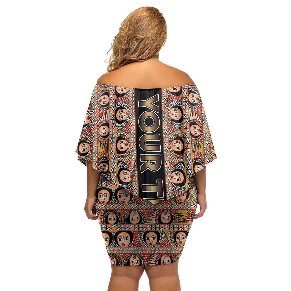 Personalized Ethiopian Tewahedo Angel Orthodox Family Matching Off Shoulder Short Dress and Hawaiian Shirt Black Color