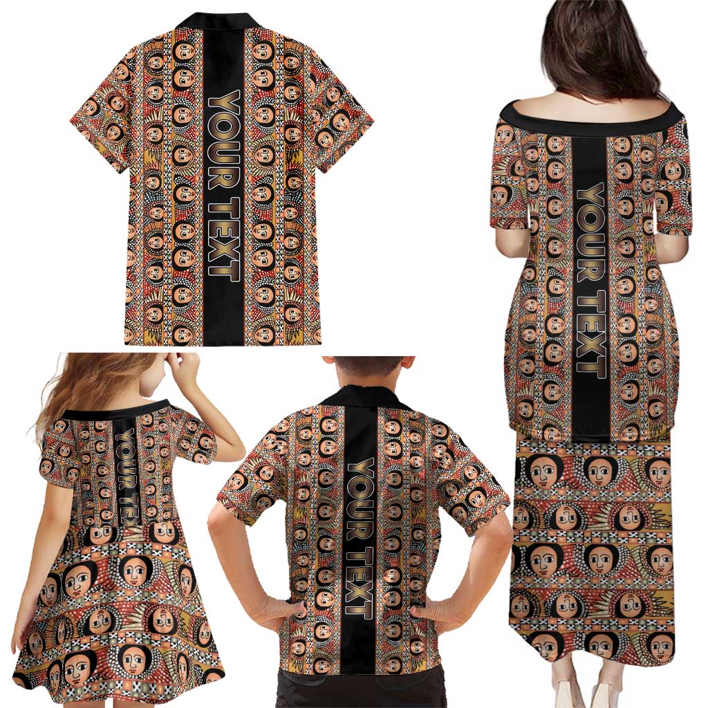 Personalized Ethiopian Tewahedo Angel Orthodox Family Matching Puletasi and Hawaiian Shirt Black Color