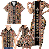 Personalized Ethiopian Tewahedo Angel Orthodox Family Matching Short Sleeve Bodycon Dress and Hawaiian Shirt Black Color