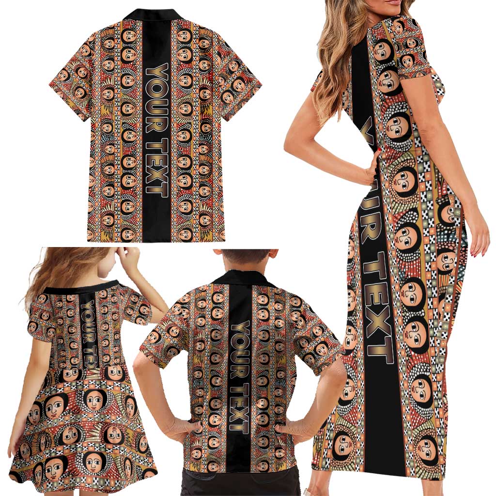 Personalized Ethiopian Tewahedo Angel Orthodox Family Matching Short Sleeve Bodycon Dress and Hawaiian Shirt Black Color