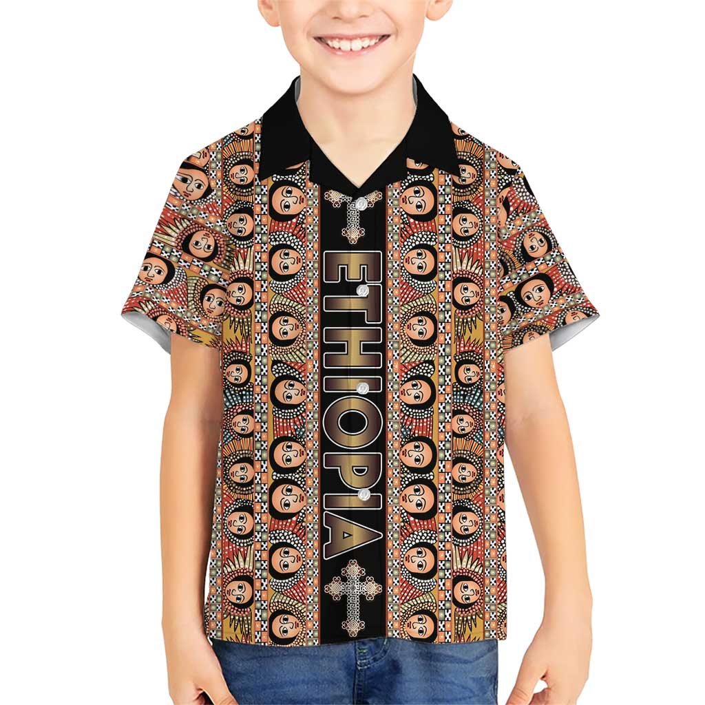 Personalized Ethiopian Tewahedo Angel Orthodox Family Matching Short Sleeve Bodycon Dress and Hawaiian Shirt Black Color