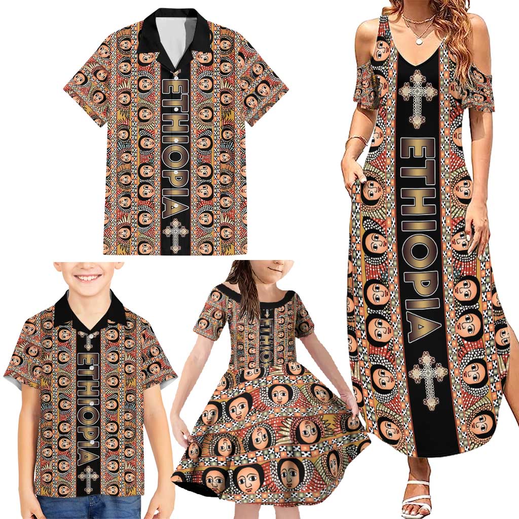 Personalized Ethiopian Tewahedo Angel Orthodox Family Matching Summer Maxi Dress and Hawaiian Shirt Black Color