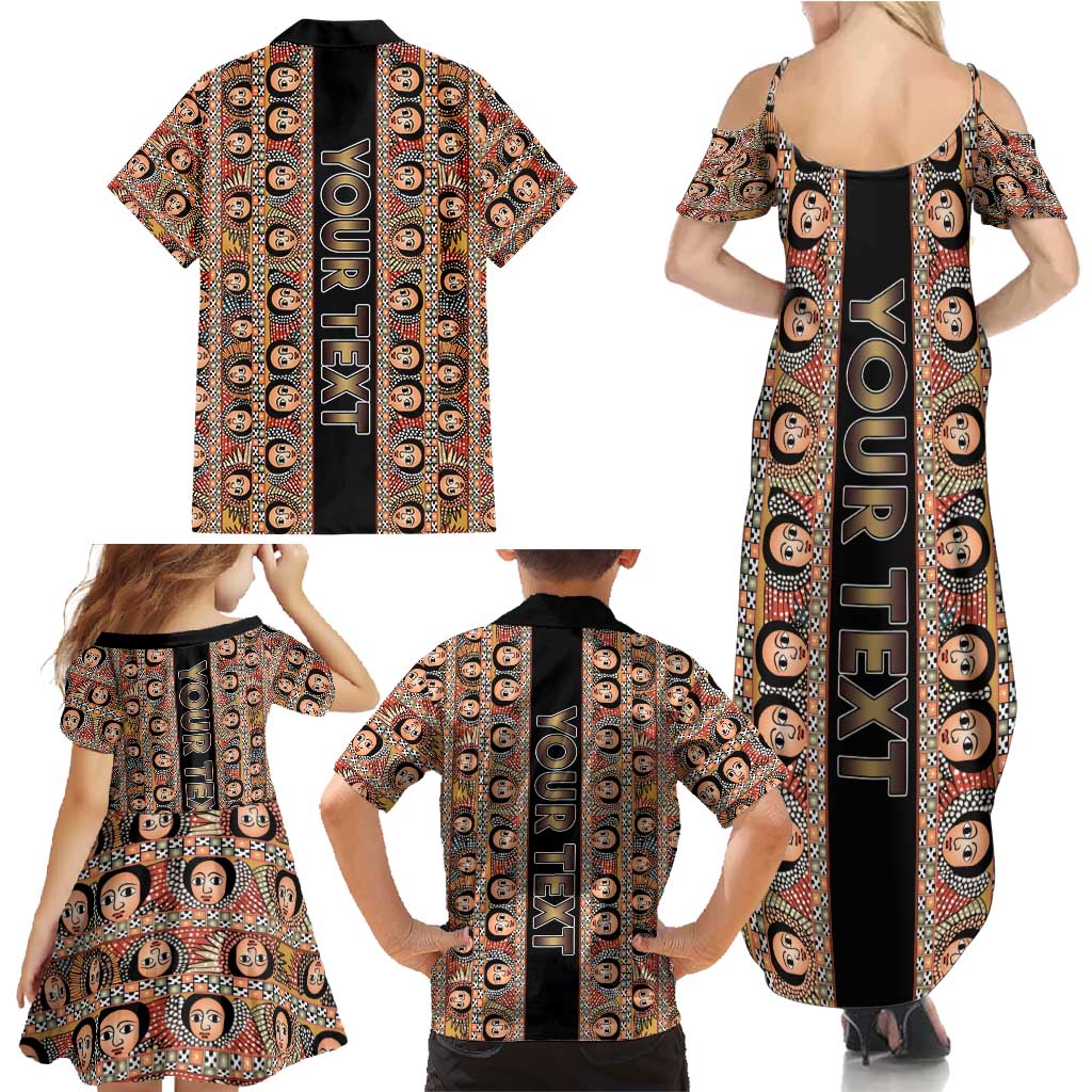 Personalized Ethiopian Tewahedo Angel Orthodox Family Matching Summer Maxi Dress and Hawaiian Shirt Black Color