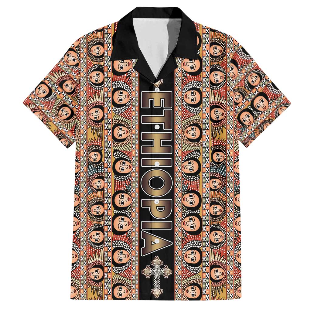 Personalized Ethiopian Tewahedo Angel Orthodox Family Matching Tank Maxi Dress and Hawaiian Shirt Black Color