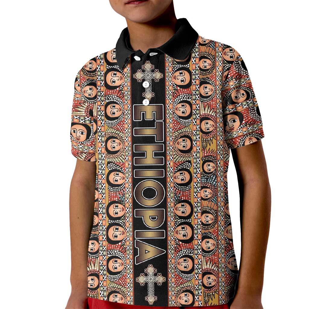 Personalized Ethiopian Tewahedo Angel Orthodox Kid Polo Shirt Black Color