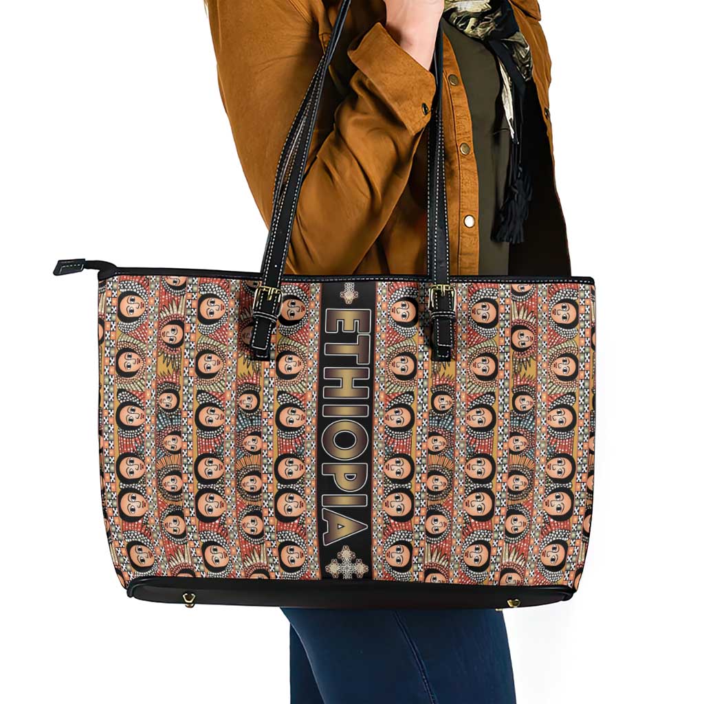 Ethiopian Tewahedo Angel Orthodox Leather Tote Bag Black Color
