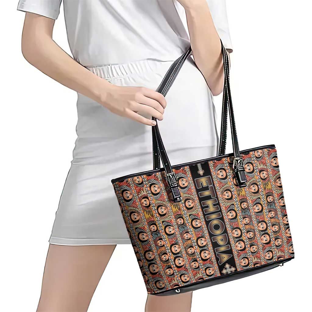 Ethiopian Tewahedo Angel Orthodox Leather Tote Bag Black Color