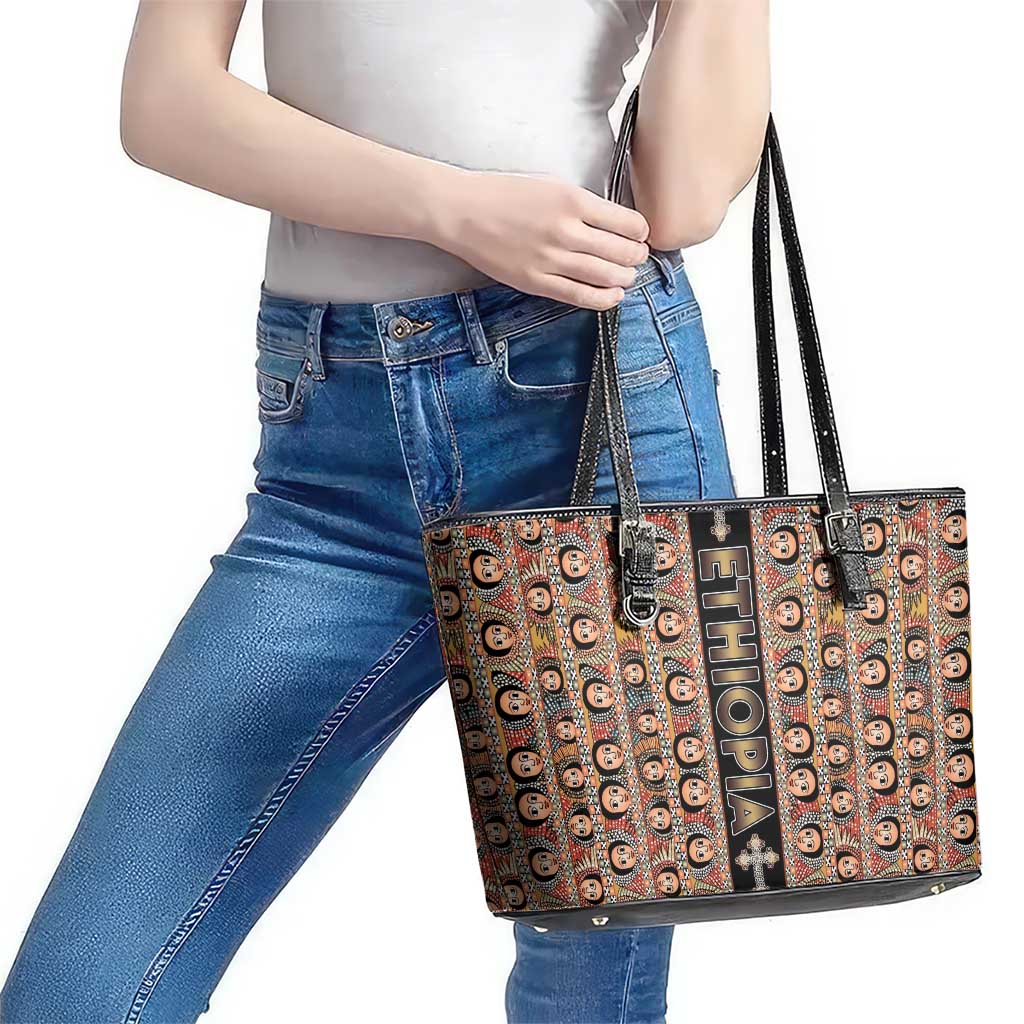 Ethiopian Tewahedo Angel Orthodox Leather Tote Bag Black Color