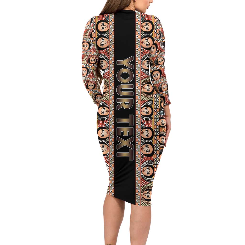 Personalized Ethiopian Tewahedo Angel Orthodox Long Sleeve Bodycon Dress Black Color