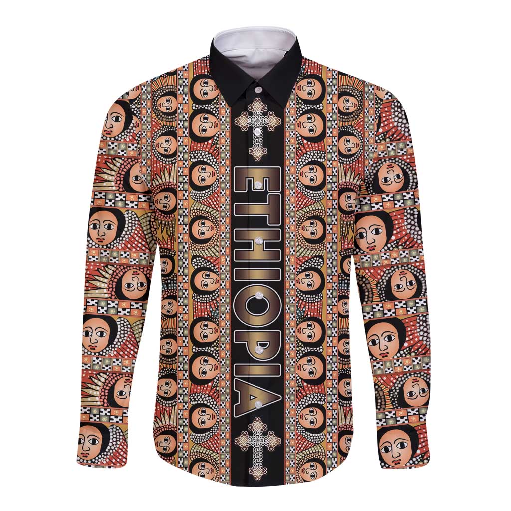 Personalized Ethiopian Tewahedo Angel Orthodox Long Sleeve Button Shirt Black Color