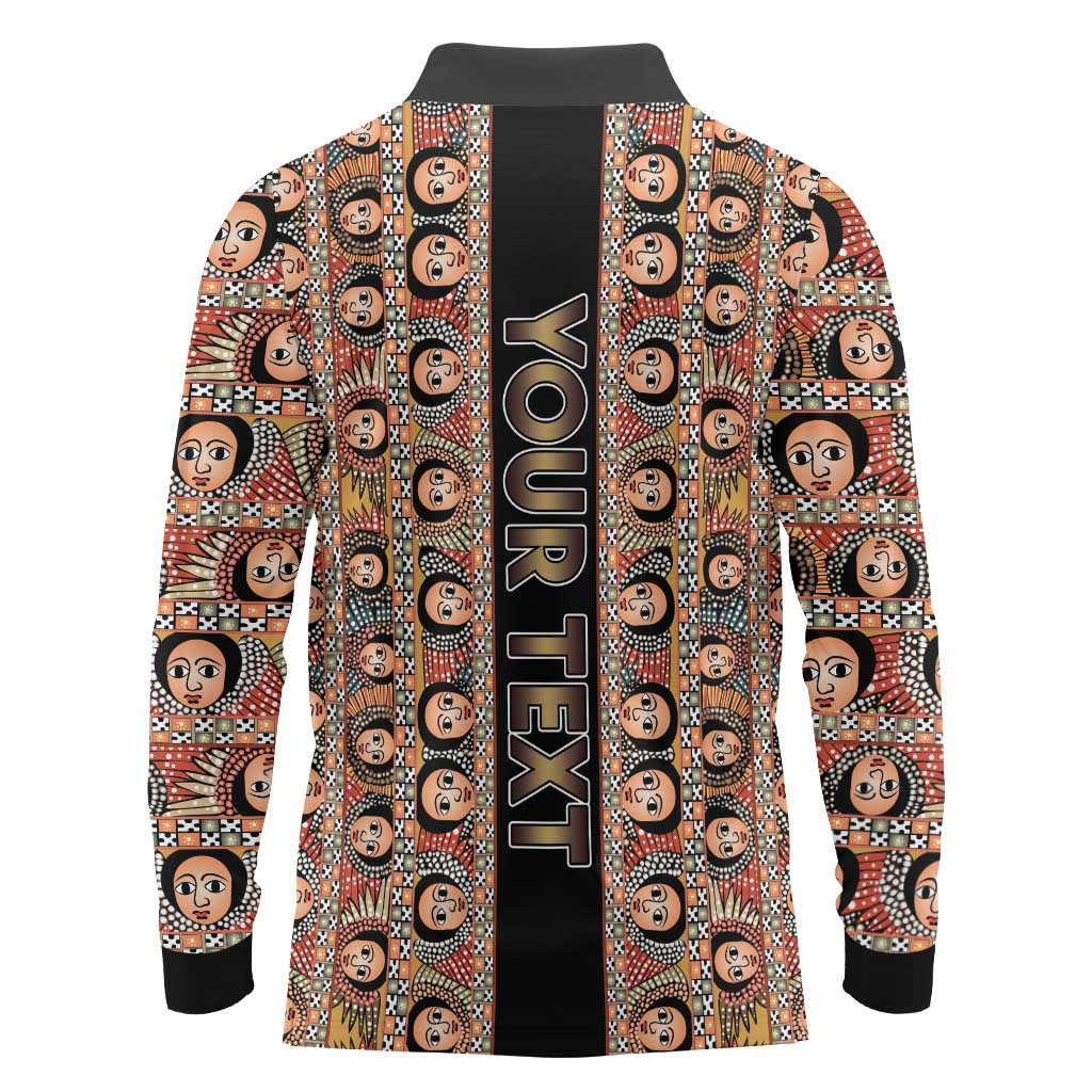 Personalized Ethiopian Tewahedo Angel Orthodox Long Sleeve Polo Shirt Black Color