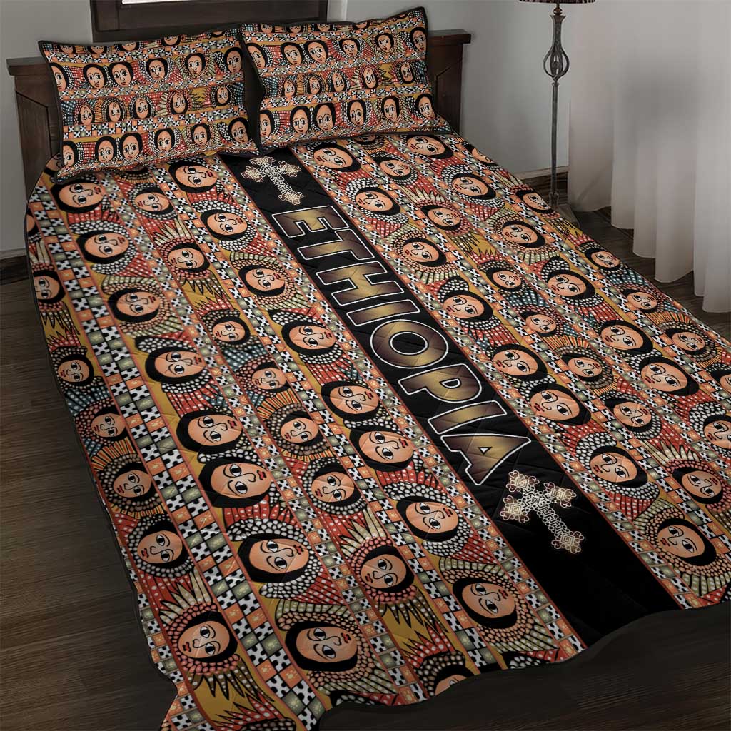 Ethiopian Tewahedo Angel Orthodox Quilt Bed Set Black Color
