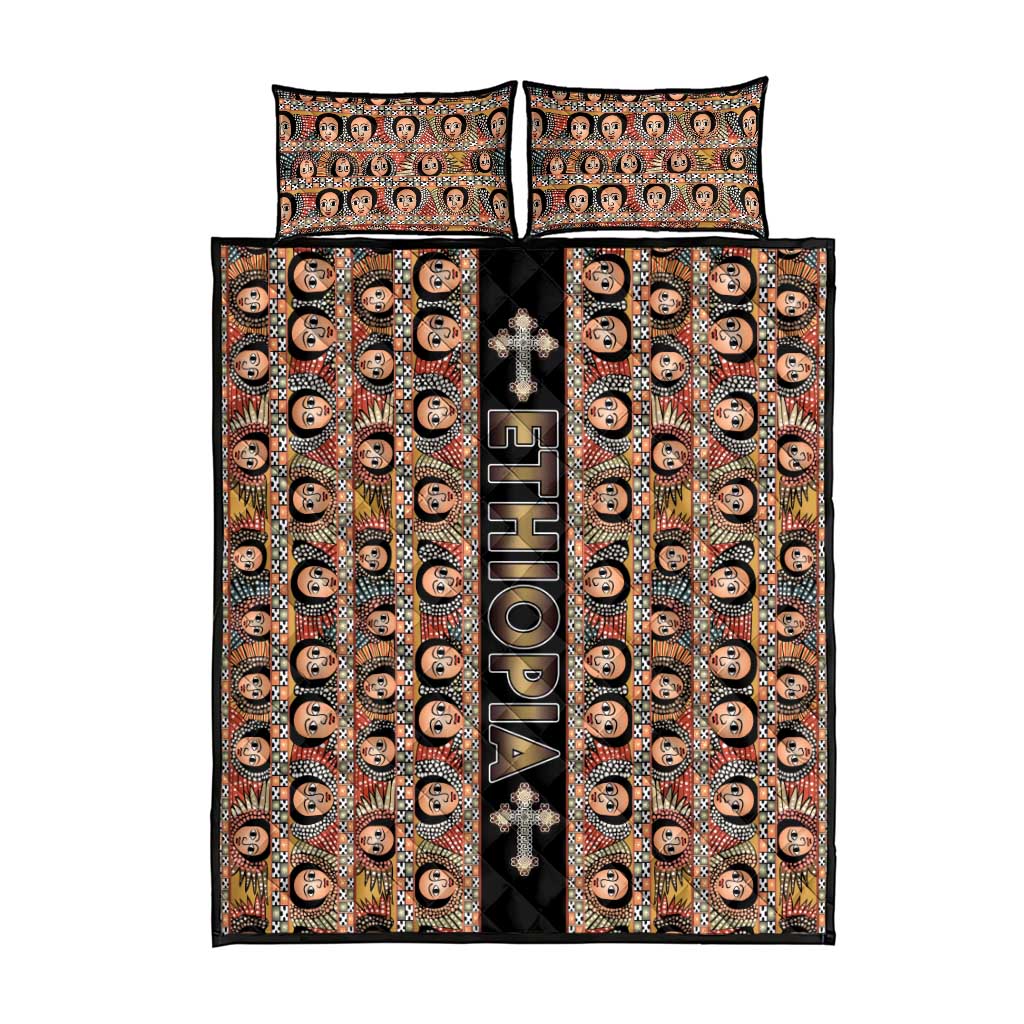 Ethiopian Tewahedo Angel Orthodox Quilt Bed Set Black Color