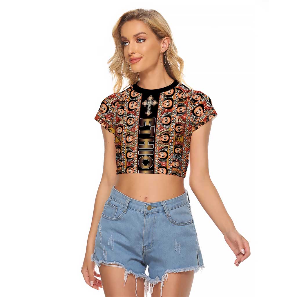 Personalized Ethiopian Tewahedo Angel Orthodox Raglan Cropped T Shirt Black Color