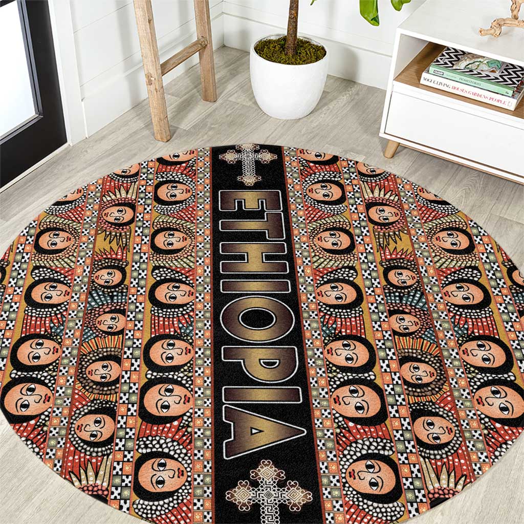 Ethiopian Tewahedo Angel Orthodox Round Carpet Black Color