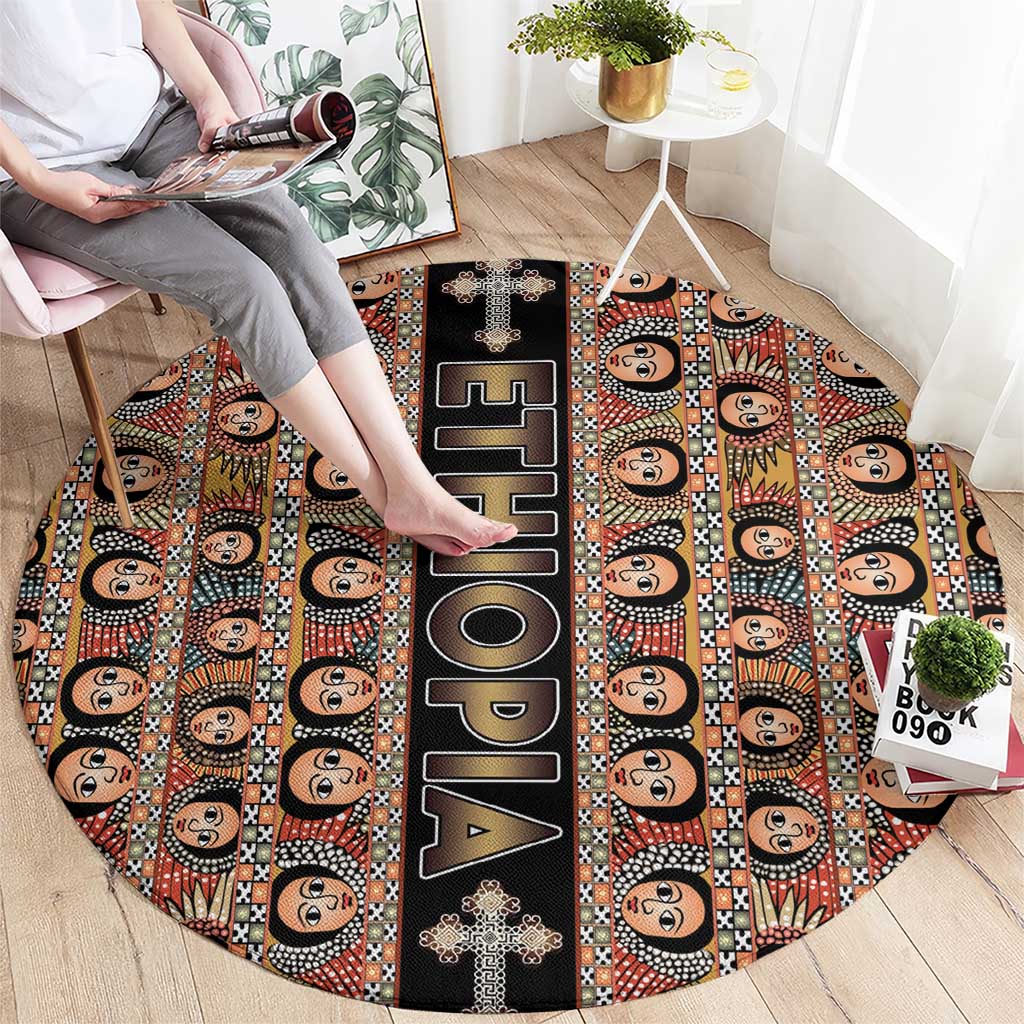 Ethiopian Tewahedo Angel Orthodox Round Carpet Black Color