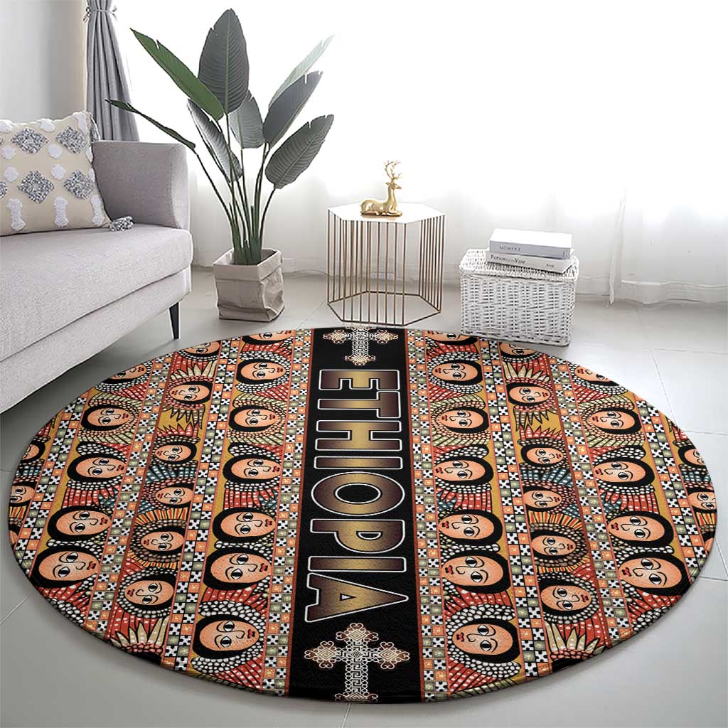 Ethiopian Tewahedo Angel Orthodox Round Carpet Black Color