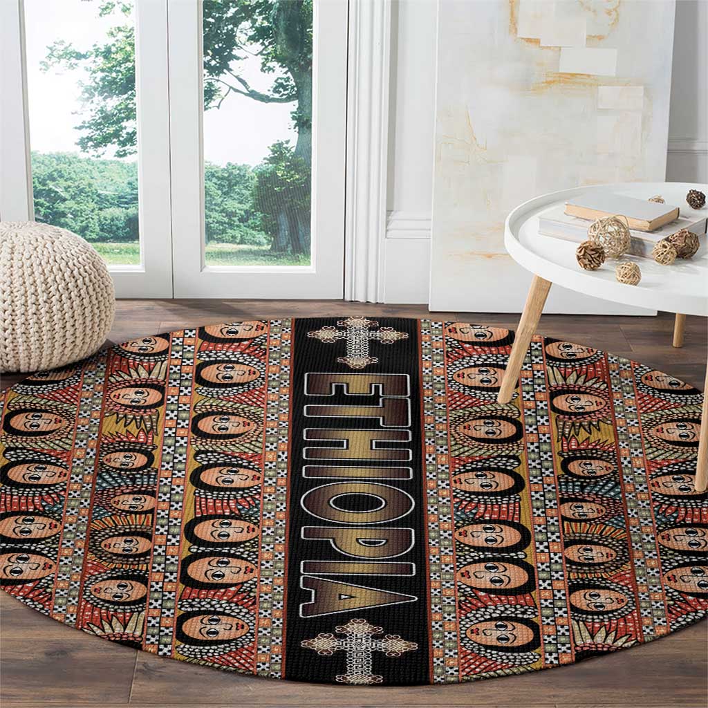 Ethiopian Tewahedo Angel Orthodox Round Carpet Black Color