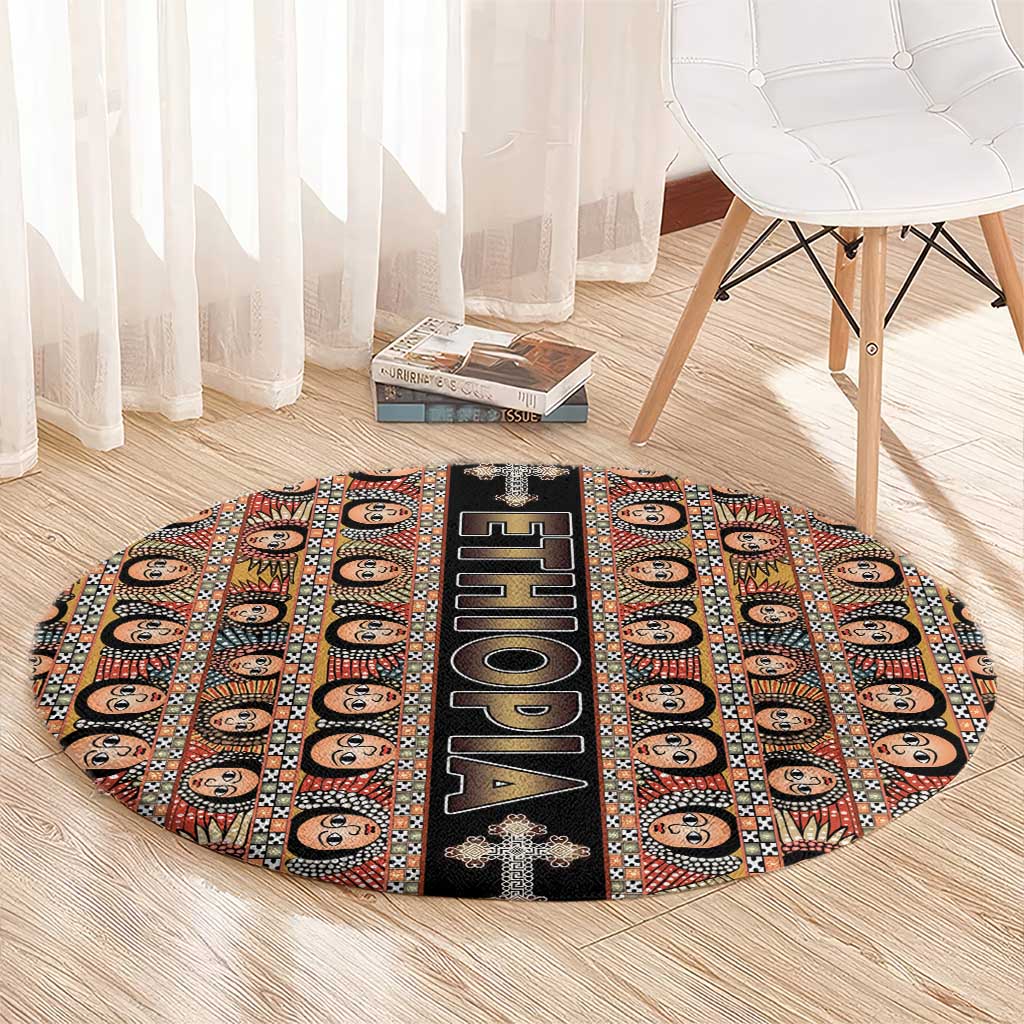 Ethiopian Tewahedo Angel Orthodox Round Carpet Black Color