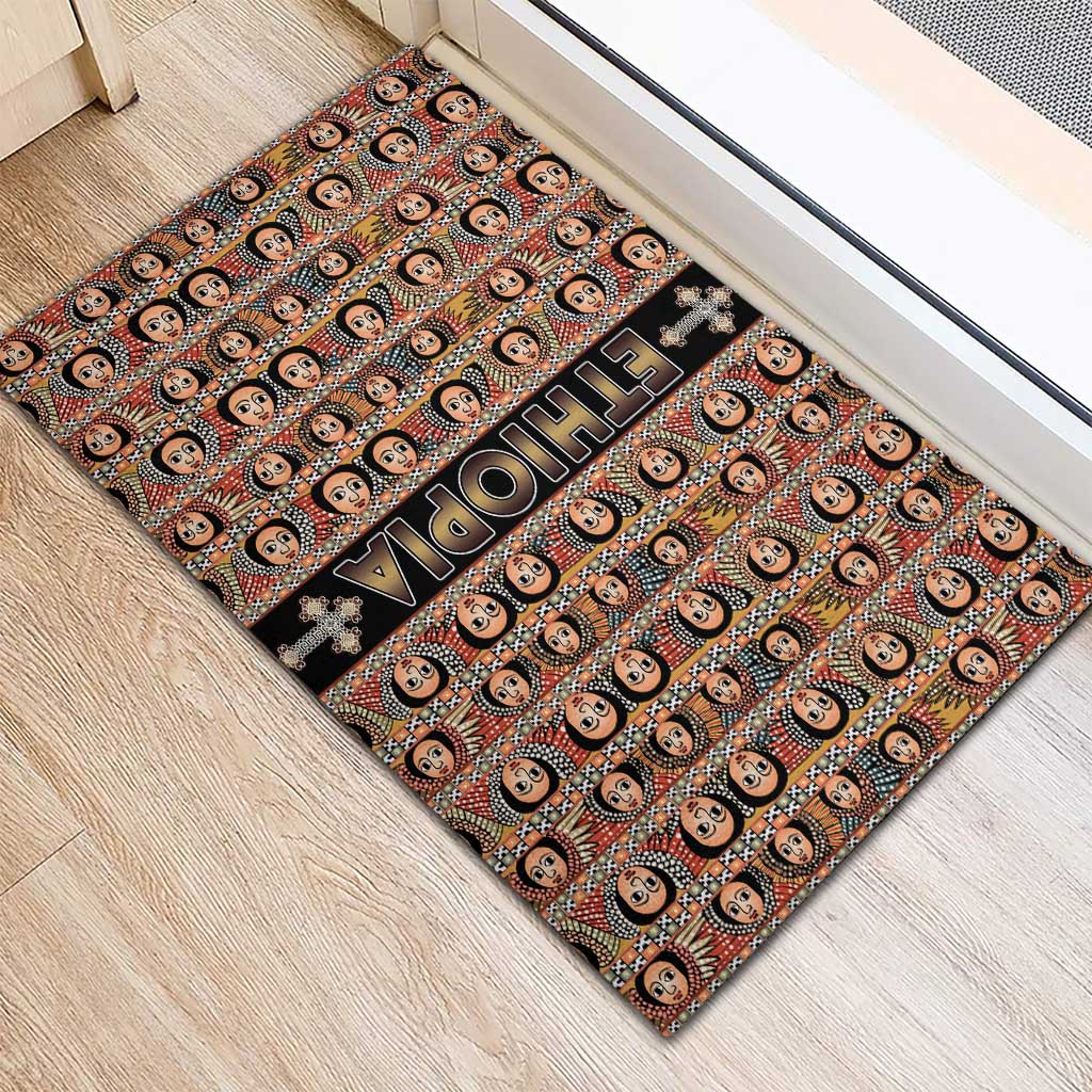 Ethiopian Tewahedo Angel Orthodox Rubber Doormat Black Color