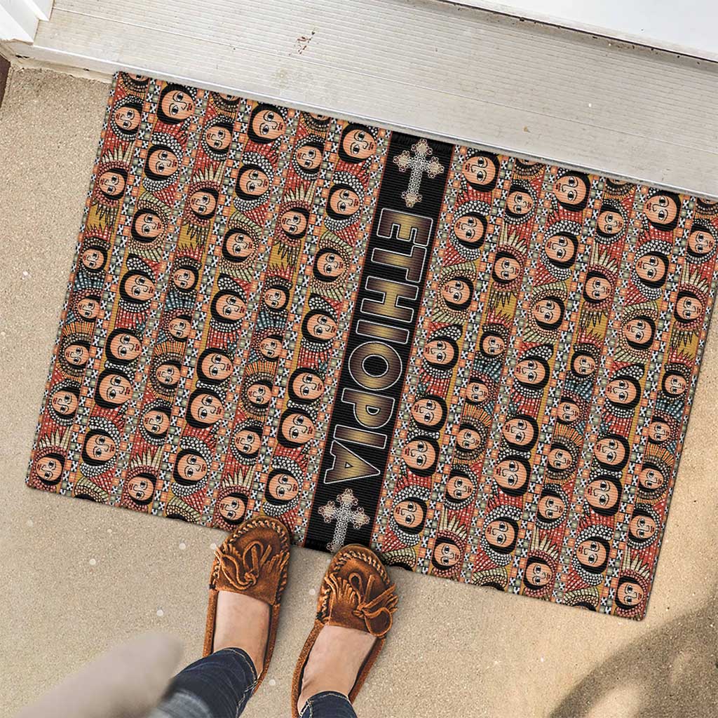 Ethiopian Tewahedo Angel Orthodox Rubber Doormat Black Color