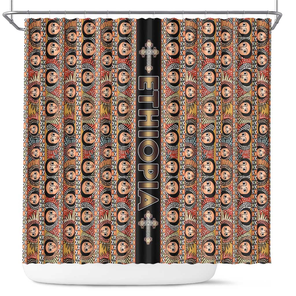 Ethiopian Tewahedo Angel Orthodox Shower Curtain Black Color